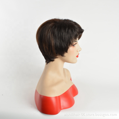Wholesale hear tesistant Dark brown  short naturally straight synthetic hair wigs for women